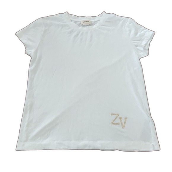 Zadig & Voltaire Walk ZV Strass T-Shirt, White, Size S - Picture 1 of 10